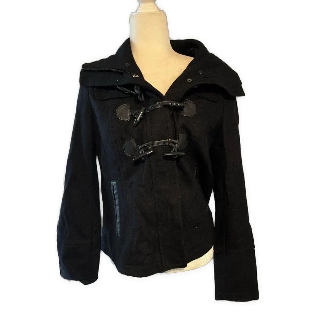 Express Women’s Solid Black Wool Blend Coat Jacket Zip Up Medium